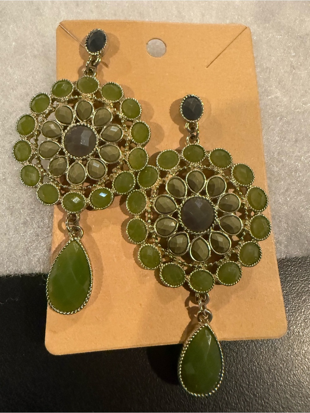 Green Floral Dangle Earrings - Women’s Statement Jewelry